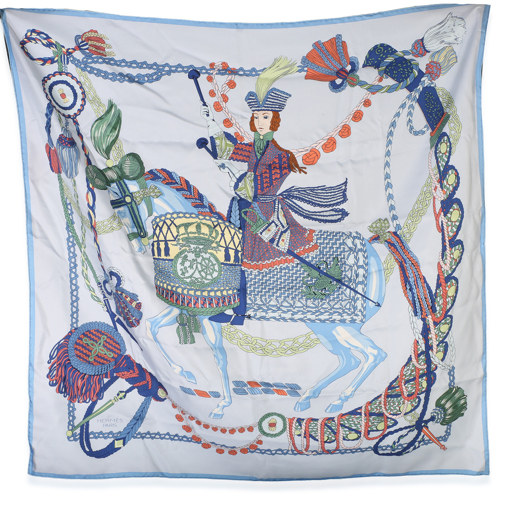 Hermès Bleu Ciel Silk Le Timbalier Scarf 90